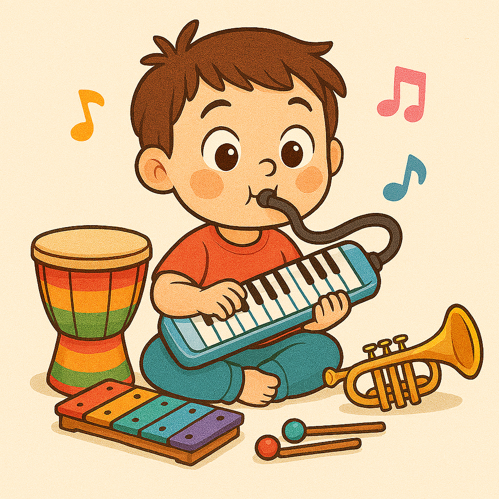 کودک در حال نواختن ملودیکا